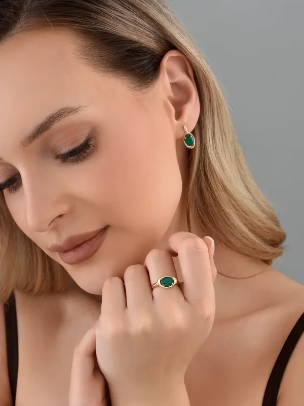 Кольцо из серебра с с агатом, золочение