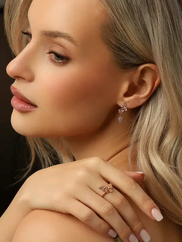 Серьги из серебра с фианитом, золочение