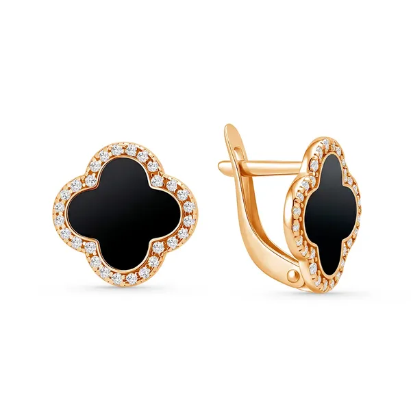 Серьги из серебра с фианитом, золочение/эмаль