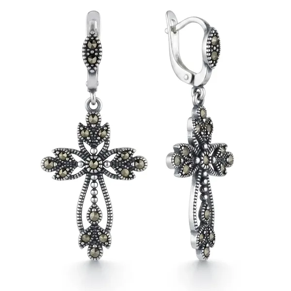 Серьги из серебра с марказитом, оксид