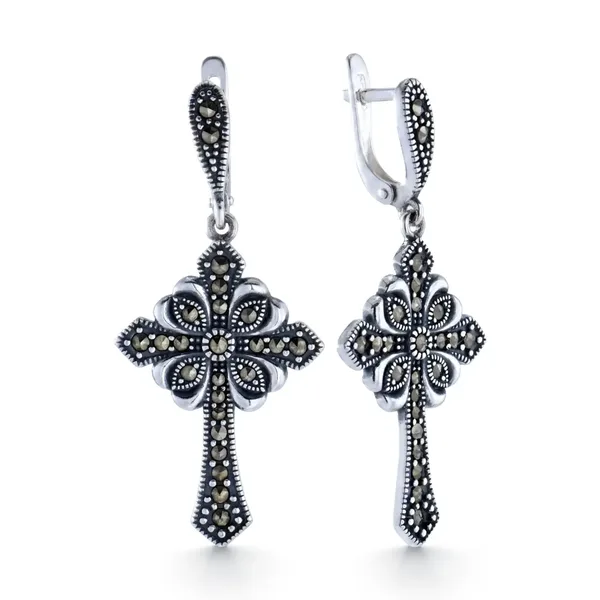 Серьги из серебра с марказитом, оксид