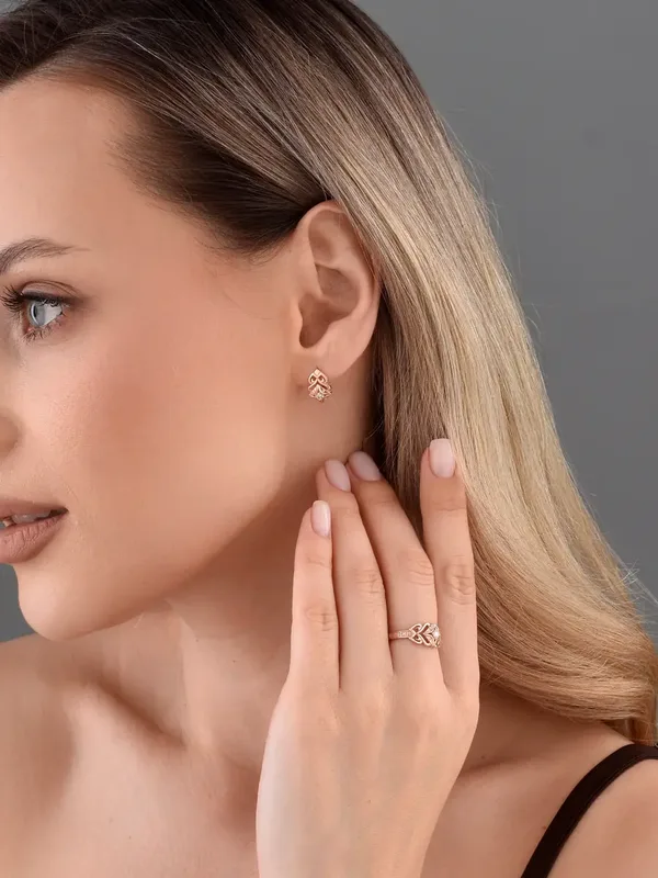 Серьги из серебра с фианитом, золочение