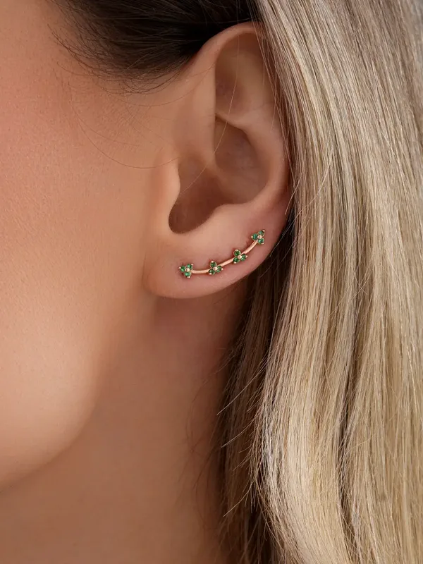 Серьги-зажимы из серебра с фианитом, золочение