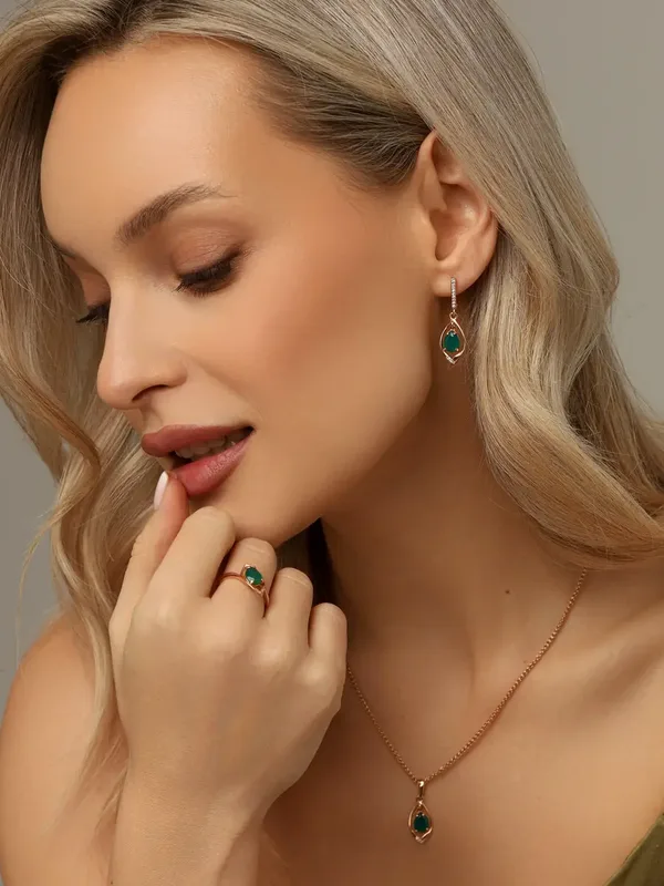 Подвеска из серебра с с агатом и фианитом, золочение