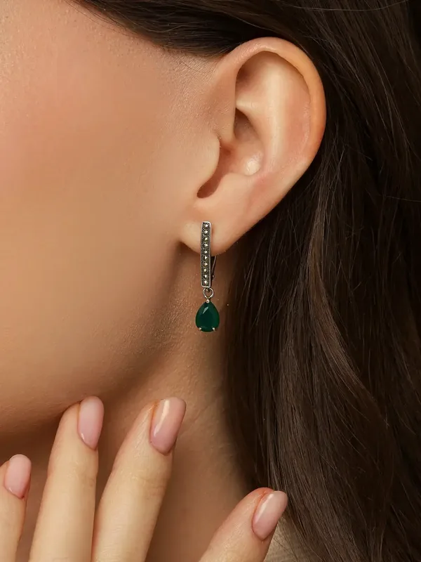 Серьги из серебра с с агатом и марказитом, оксид