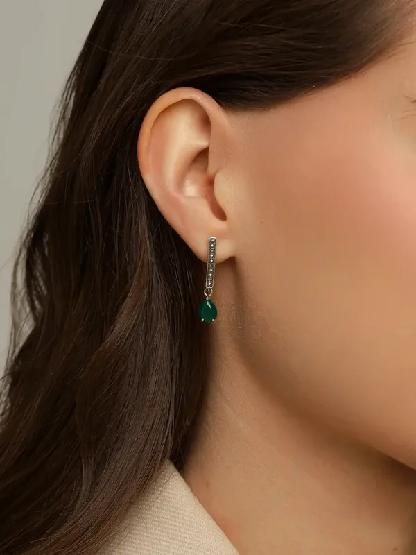 Серьги из серебра с с агатом и марказитом, оксид