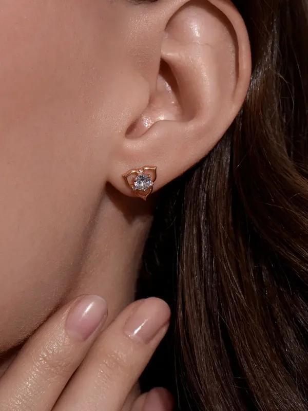 Серьги-пусеты из серебра с фианитом, золочение