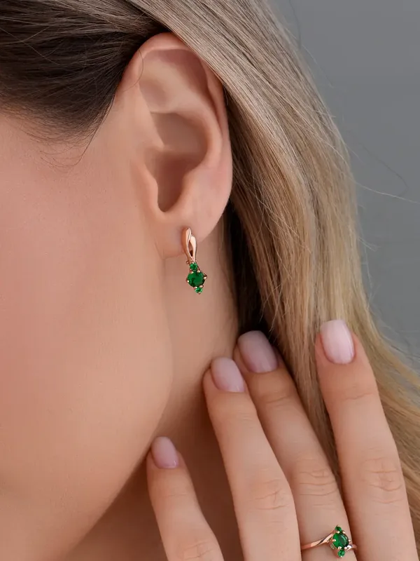 Серьги из серебра с плавленным кварцем, ювелирным кристаллом и кварцем, золочение