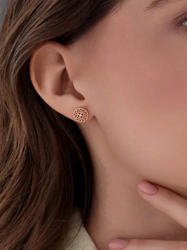 Серьги (пусеты) из серебра с фианитом, золочение