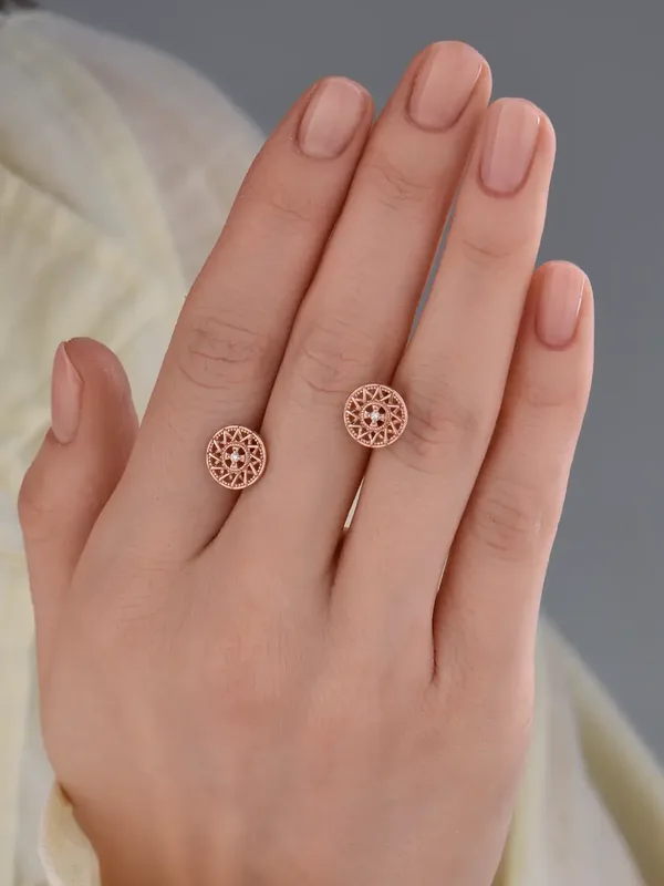 Серьги (пусеты) из серебра с фианитом, золочение