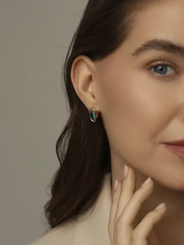 Серьги из серебра с ювелирным кристаллом, фианитом и кварцем, золочение