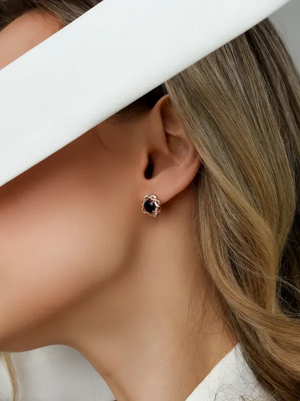 Серьги из серебра с сапфиром и фианитом, золочение