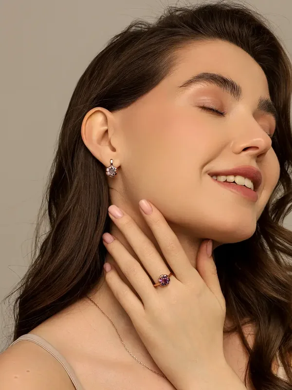 Серьги из серебра с кварцем, золочение