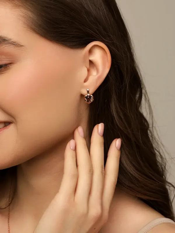 Серьги из серебра с кварцем, золочение
