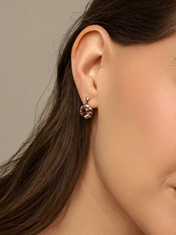 Серьги из серебра с кварцем, золочение