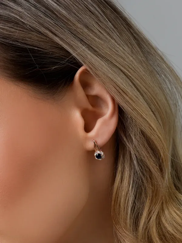 Серьги из серебра с сапфиром и фианитом, золочение/эмаль