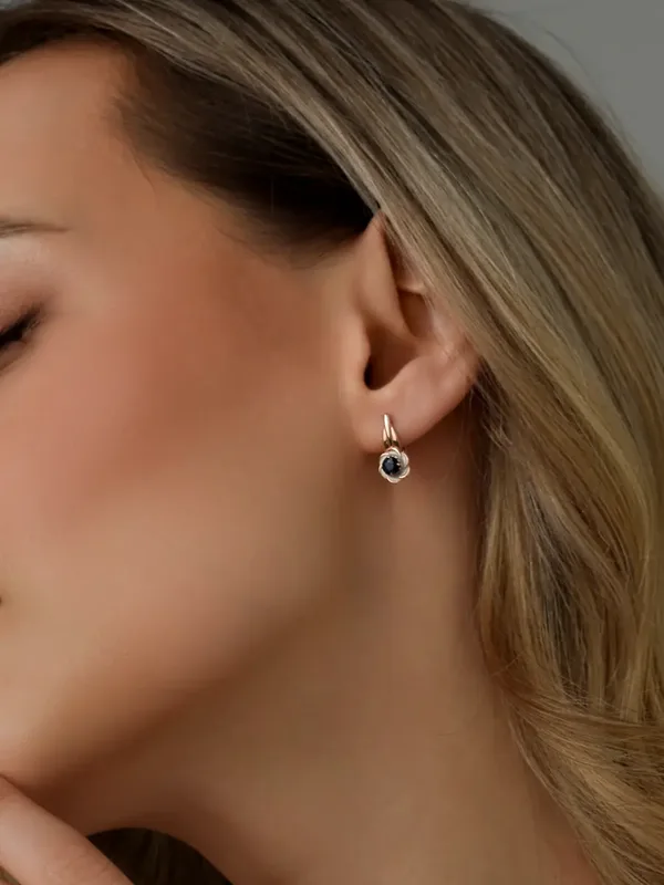 Серьги из серебра с сапфиром и фианитом, золочение/эмаль