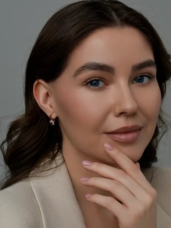 Серьги из серебра с рубином и фианитом, золочение/эмаль