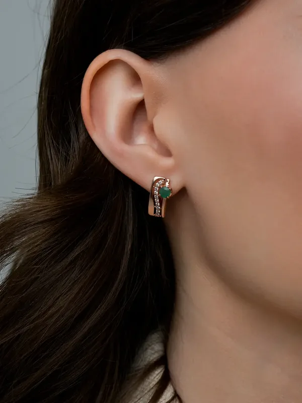 Серьги из серебра с изумрудом и фианитом, золочение