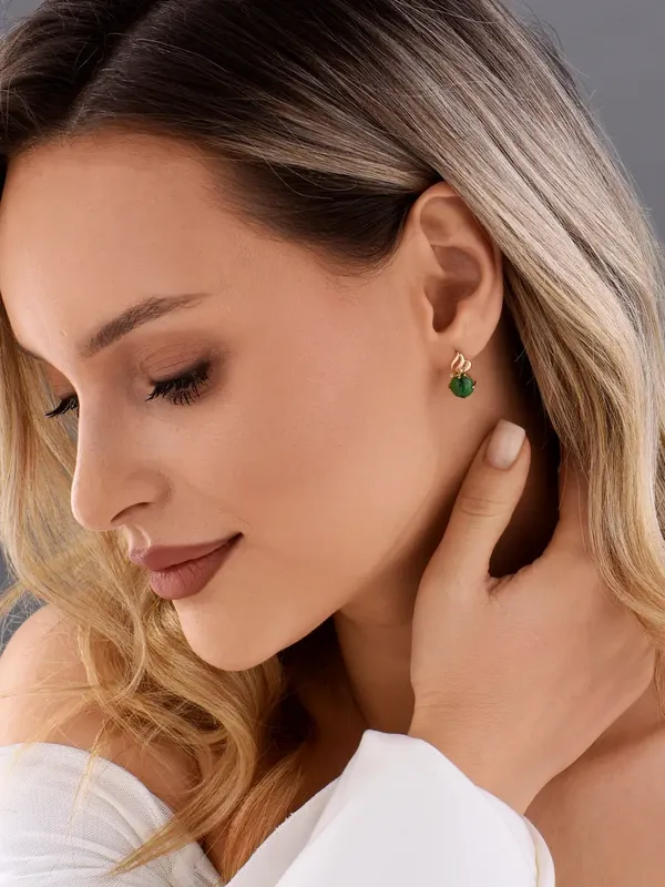Серьги из серебра с кварцем и фианитом, золочение