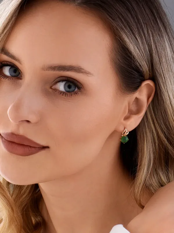 Серьги из серебра с кварцем и фианитом, золочение