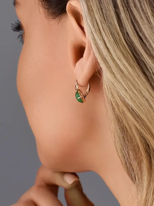 Серьги из серебра с кварцем и фианитом, золочение