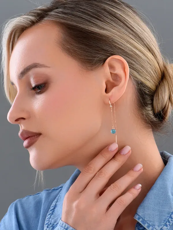 Серьги-продёвки из серебра с плавленным кварцем, фианитом, кварцем и топазом, золочение