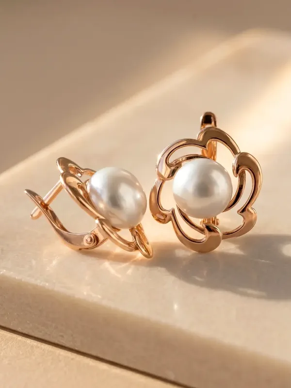 Серьги из серебра с жемчугом, золочение