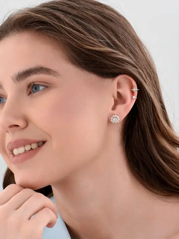 Серьга из серебра с фианитом, золочение