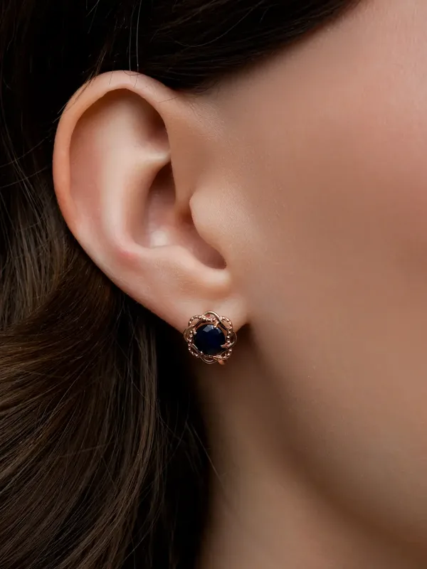 Серьги из серебра с сапфиром, золочение
