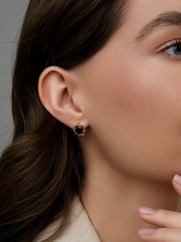Серьги из серебра с сапфиром, золочение