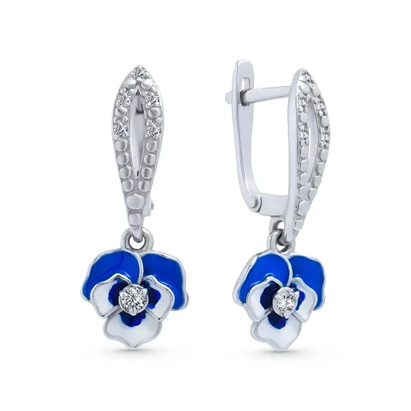 Серьги из серебра с фианитом, золочение/эмаль