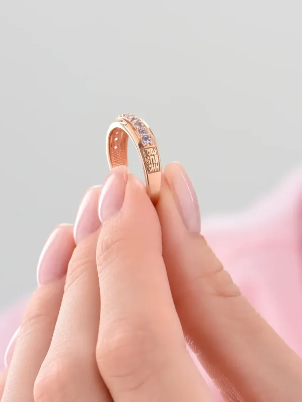 Кольцо православное из серебра с танзанитом, золочение