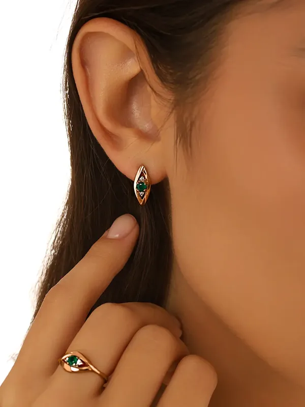 Серьги из серебра с с агатом и фианитом, золочение