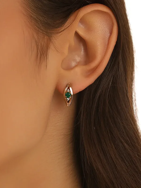 Серьги из серебра с с агатом и фианитом, золочение