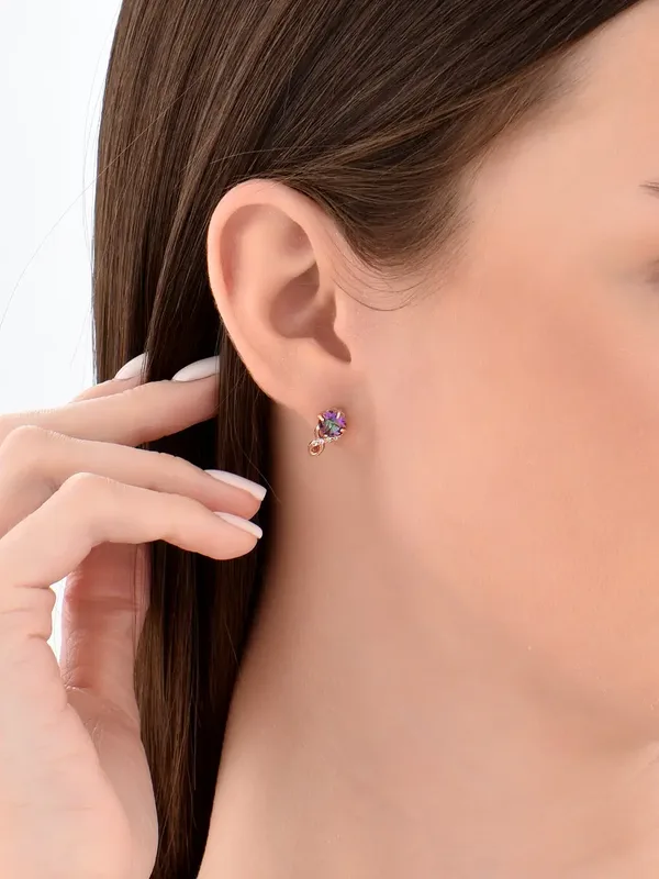 Серьги из серебра с плавленным кварцем, ювелирным кристаллом, фианитом и кварцем, золочение