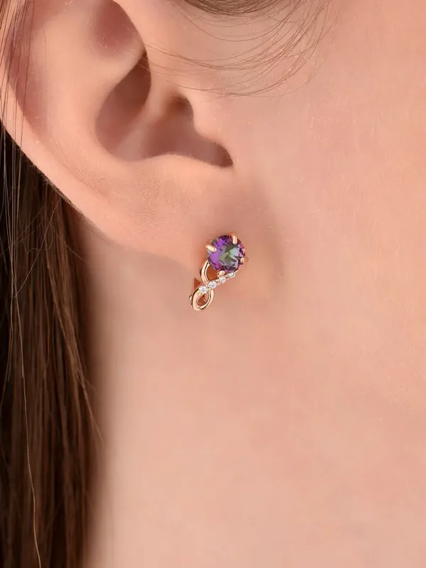 Серьги из серебра с плавленным кварцем, ювелирным кристаллом, фианитом и кварцем, золочение