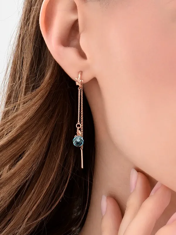 Серьги-продёвки из серебра с плавленным кварцем, фианитом, кварцем и топазом, золочение