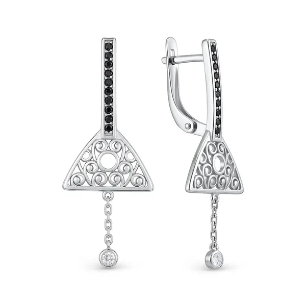 Серьги из серебра с фианитом, родий