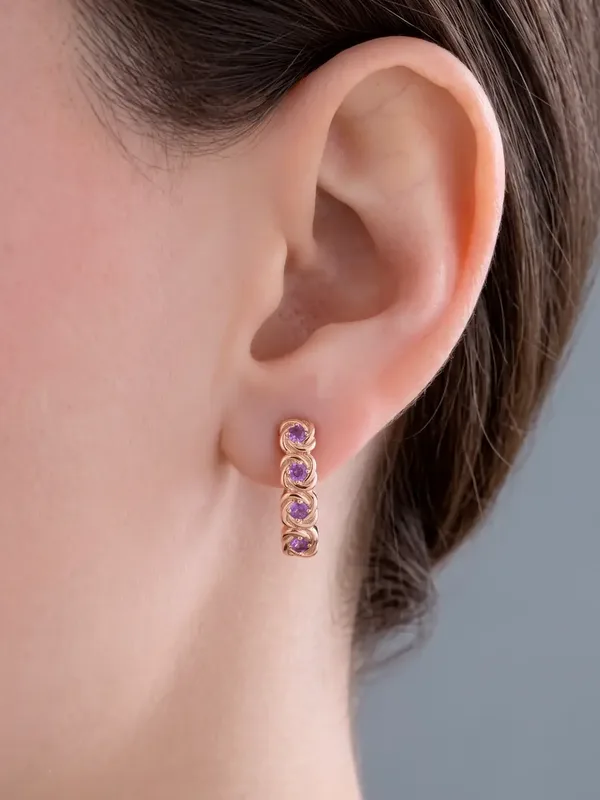 Серьги из серебра с аметистом, золочение