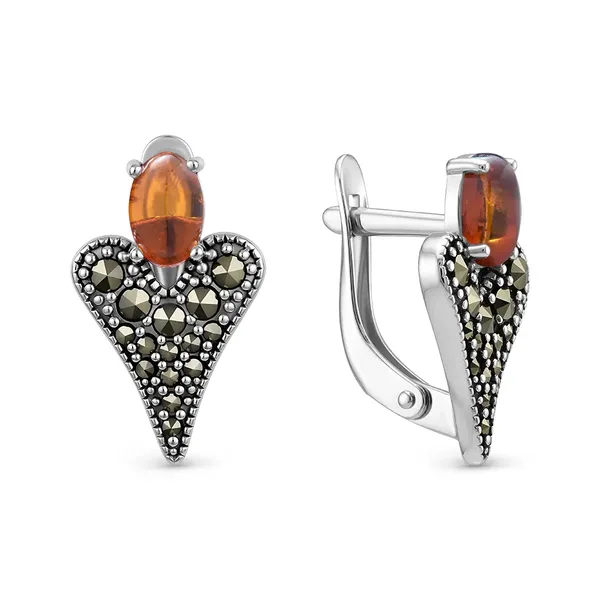 Серьги из серебра с Янтарь и марказитом, оксид