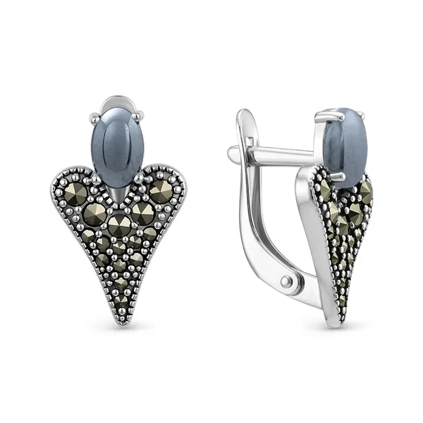 Серьги из серебра с гематитом и марказитом, оксид