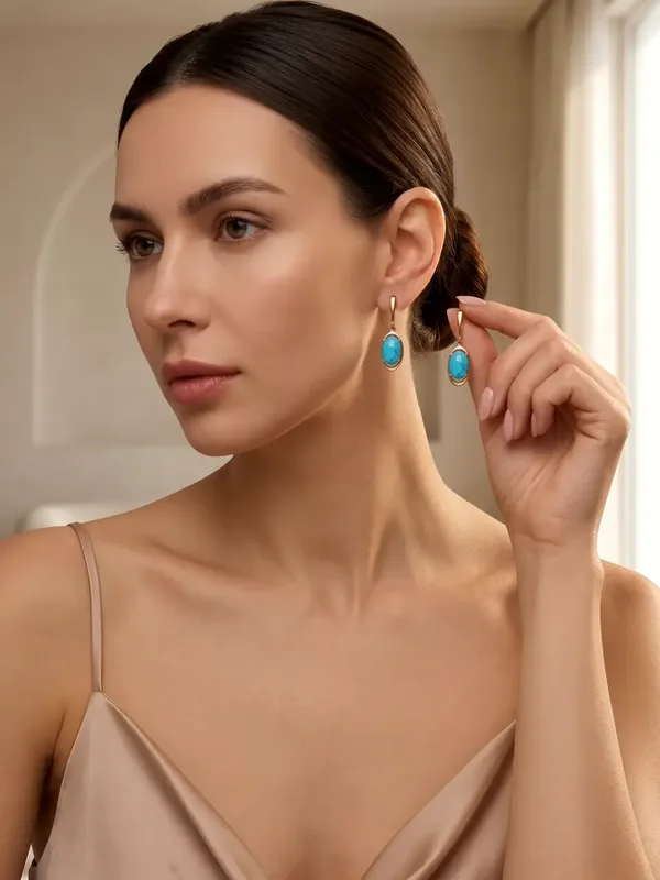Серьги из серебра с бирюзой, золочение