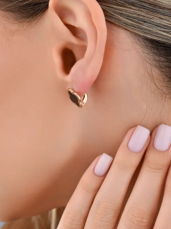 Серьги из серебра с фианитом, золочение/эмаль