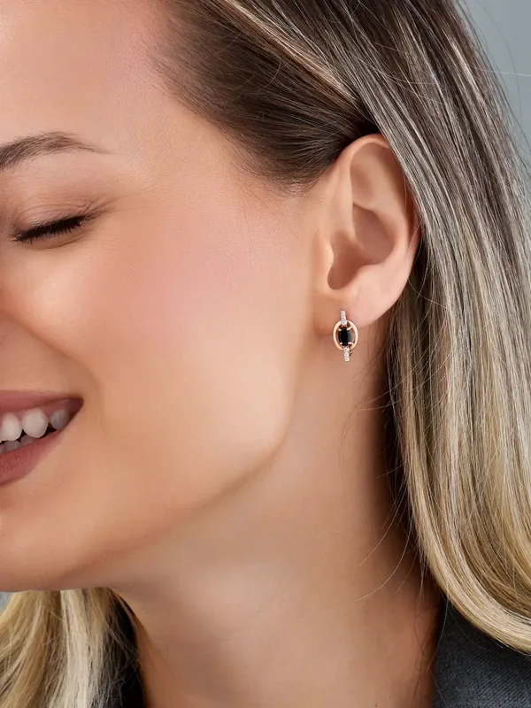 Серьги из серебра с сапфиром и фианитом, золочение