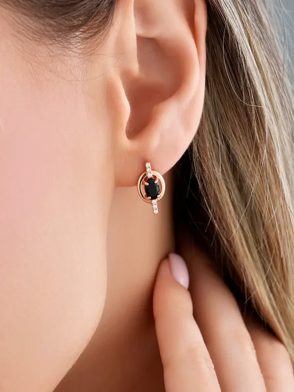 Серьги из серебра с сапфиром и фианитом, золочение