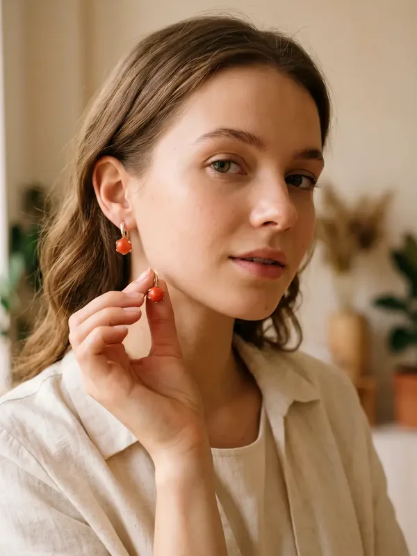 Серьги из серебра с кораллом, золочение