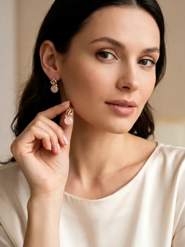 Серьги из серебра с кварцем и фианитом, золочение