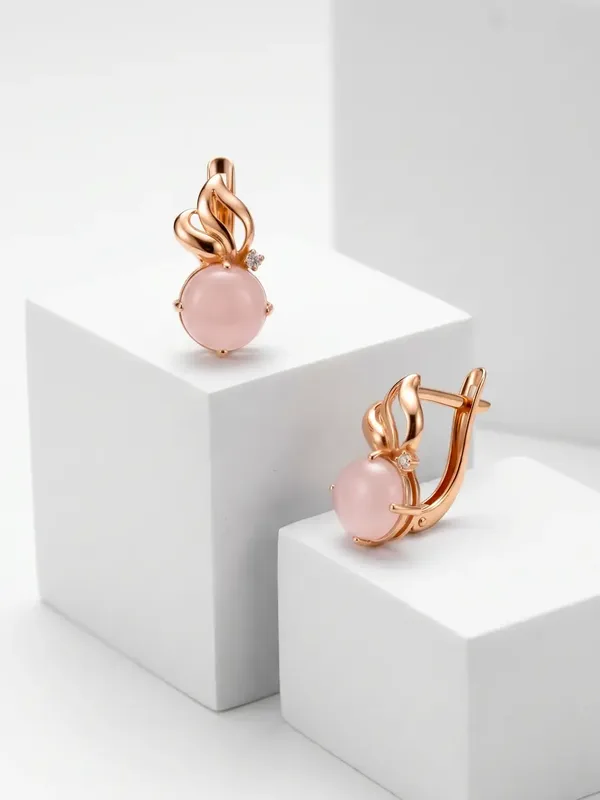 Серьги из серебра с кварцем и фианитом, золочение