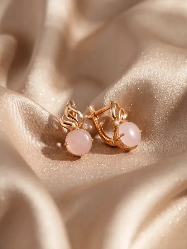 Серьги из серебра с кварцем и фианитом, золочение